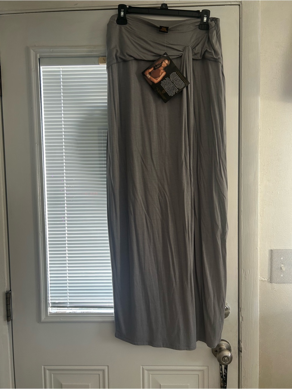 IMAN Light Gray Maxi Skirt with Twist Tie Waistband